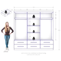 Guarda Roupa Casal Zanzini Maximus Plus com 230 cm de Largura 6 portas 6 gavetas com pés Cinamomo Areia