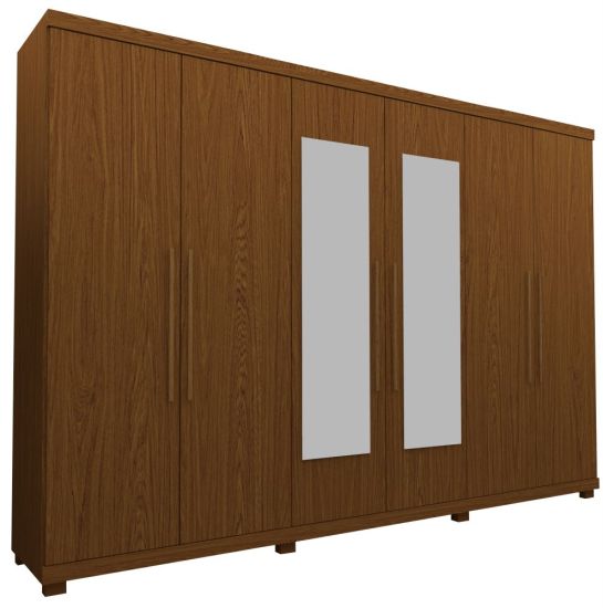 Guarda Roupas casal Gelius Absolut New  100% MDF com 273 cm de Largura  06 portas 04 gavetas com espelho e pés Castanho