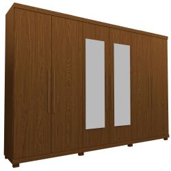 Guarda Roupas casal Gelius Absolut New  100% MDF com 273 cm de Largura  06 portas 04 gavetas com espelho e pés Castanho