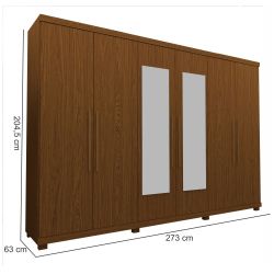 Guarda Roupas casal Gelius Absolut New  100% MDF com 273 cm de Largura  06 portas 04 gavetas com espelho e pés Castanho