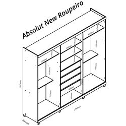 Guarda Roupas casal Gelius Absolut New  100% MDF com 273 cm de Largura  06 portas 04 gavetas com espelho e pés Castanho