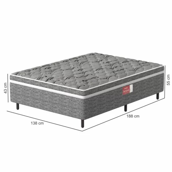Cama box casal conjugada Probel Pelmex ortopédica D28 Active altura de 55 cm cinza