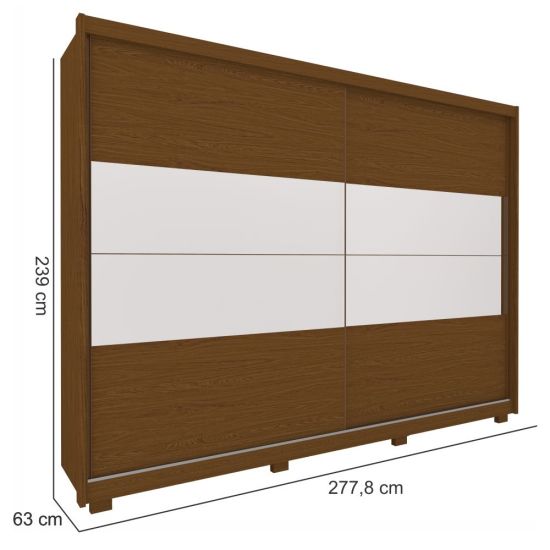 Guarda Roupa Casal Gelius Apolo 100% MDF com 277,8 cm de Largura 2 Portas de correr com espelho e 7 gavetas Castanho OFF White