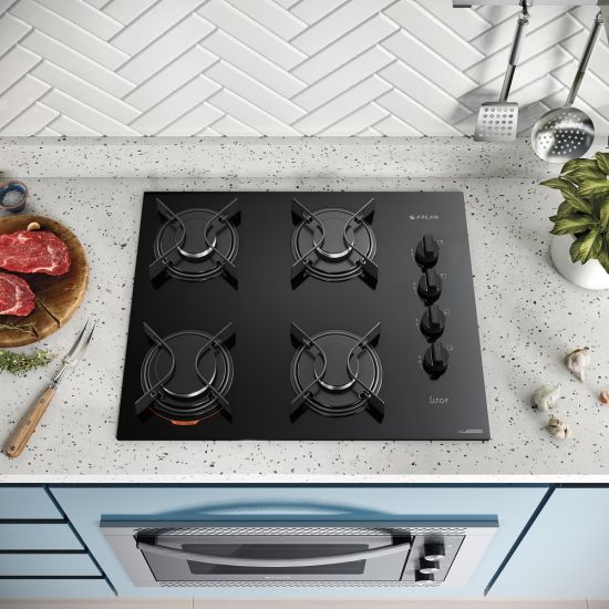 Cooktop Atlas UTOP 4 bocas com mesa de vidro preto Bivolt