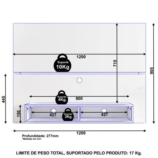 Painel Suspenso Zanzini New Slim para TV de ate 49 polegadas largura de 1,20 metro Natura OFF White