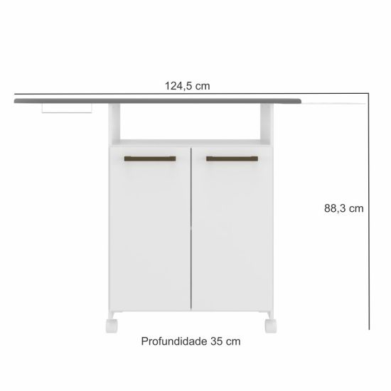 Tábua de Passar Zanzini Primor com gabinete organizador cabideiro porta-ferro Branco Lacca