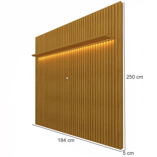 Painel Gelius Nobre ripas autênticas 100% MDF largura 1,85 metros com LED para TV de ate 75 polegadas Naturale