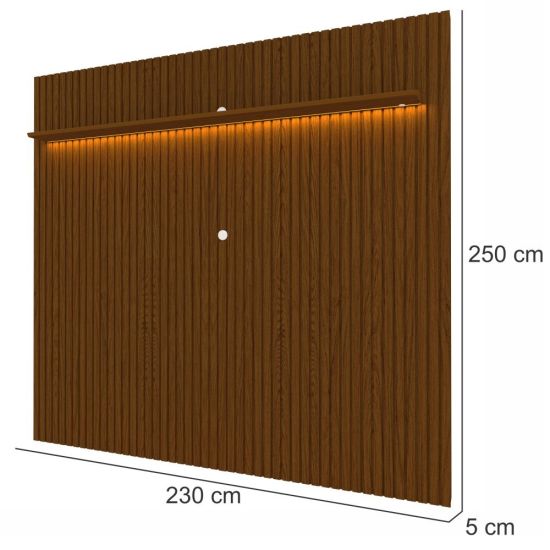 Painel Gelius Nobre ripas autênticas largura 100% MDF de 2,30 metros com LED para TV de ate 85 polegadas Castanho