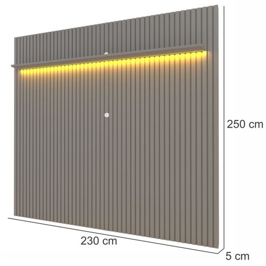 Painel Gelius Nobre ripas autênticas largura de 2,30 metros com LED para TV de ate 85 polegadas Cinza