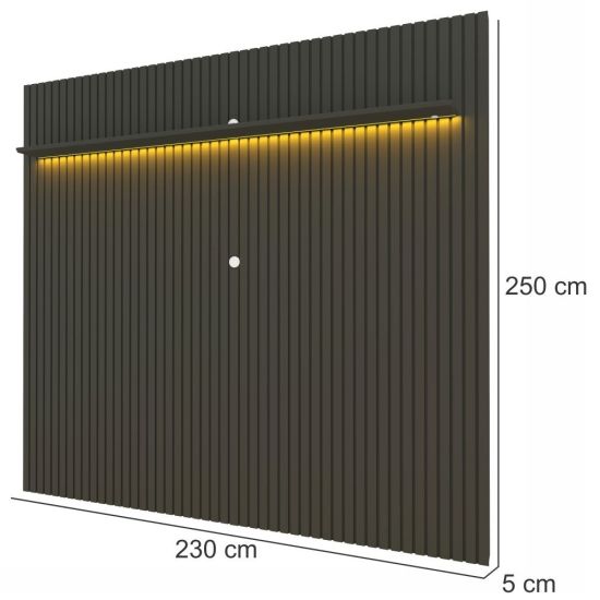 Painel Gelius Nobre ripas autênticas largura de 2,30 metros com LED para TV de ate 85 polegadas Grafite