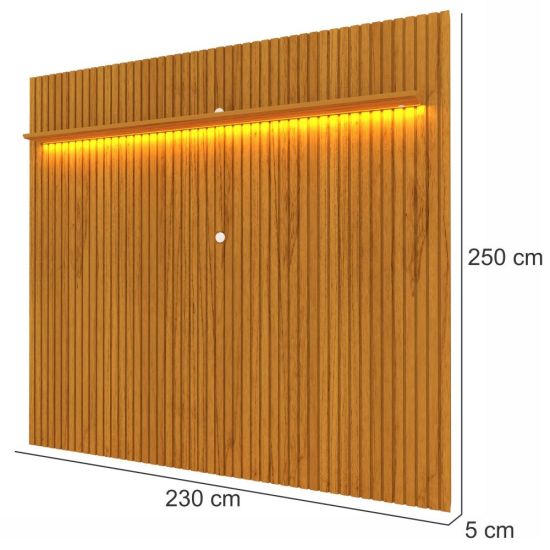 Painel Gelius Nobre ripas autênticas 100% MDF largura de 2,30 metros com LED para TV de ate 85 polegadas Naturale