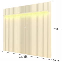 Painel Gelius Nobre ripas autênticas largura de 2,30 metros com LED para TV de ate 85 polegadas OFF White