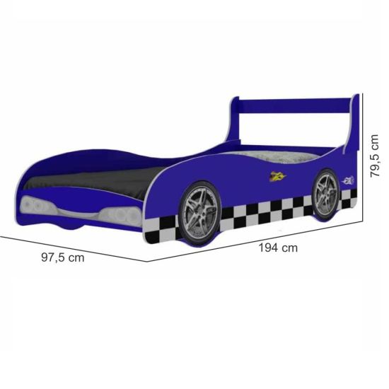 Cama Solteiro Infantil com proteção lateral Menino carro de rally Azul