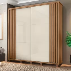 Guarda Roupa de Casal RV Móveis Monte Carlo com 228 cm de Largura 2 portas de correr 4 gavetas com pés Cinamomo OFF White