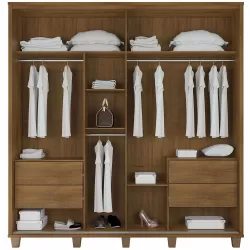Guarda Roupa de Casal RV Móveis Monte Carlo com 228 cm de Largura 2 portas de correr 4 gavetas com pés Cinamomo OFF White