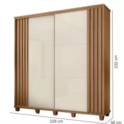 Guarda Roupa de Casal RV Móveis Monte Carlo com 228 cm de Largura 2 portas de correr 4 gavetas com pés Cinamomo OFF White