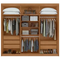 Guarda Roupas Roupeiro de Casal Lopas Aires com 244 cm de Largura 6 portas 5 gavetas com pés Amêndoa Clean OFF White