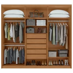 Guarda Roupas Roupeiro de Casal Lopas Aires com 244 cm de Largura 6 portas 5 gavetas com pés Amêndoa Clean OFF White