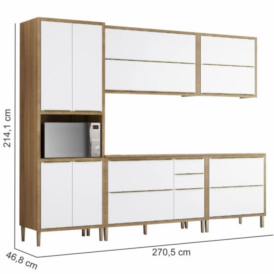 Cozinha Completa Modulada 5 peças Aramóveis Paola 13 portas 02 gavetas Carvalho Branco