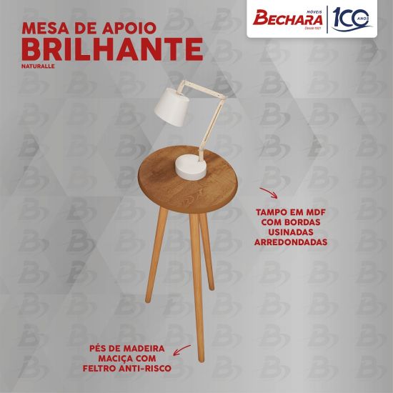 Mesa de Apoio Bechara Brilhante com pés de madeira maciça Naturalle