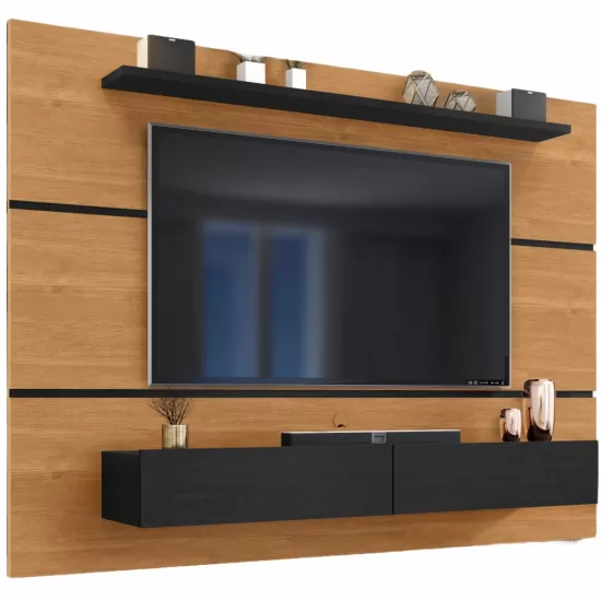 Painel Home Zanzini Arezzo Norton para TV de 60 polegadas 2 portas com Largura 180 cm Cinamomo Preto Fosco