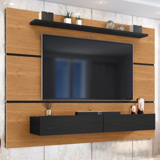 Painel Home Zanzini Arezzo Norton para TV de 60 polegadas 2 portas 1.80 metros Cinamomo Preto Fosco