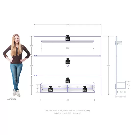 Painel Home Zanzini Arezzo Norton para TV de 60 polegadas 2 portas com Largura 180 cm Cinamomo Preto Fosco