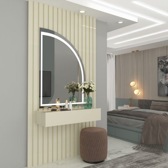 Penteadeira Gelius Realeza Ripas autênticas 100% MDF com espelho jateado com luz de LED  OFF White