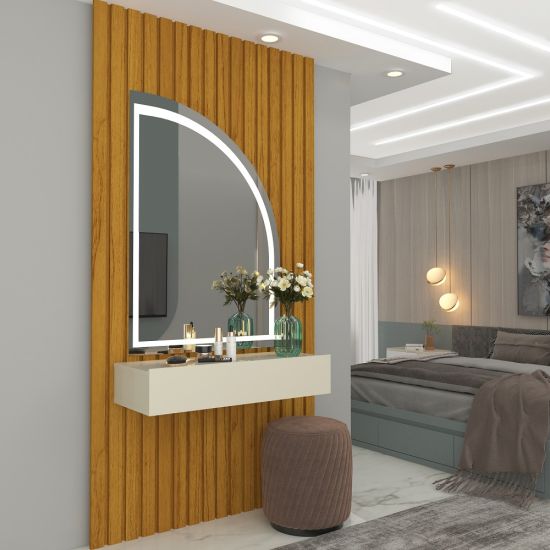 Penteadeira Gelius Realeza Ripas autênticas 100% MDF com espelho jateado com luz de LED Naturalle OFF White