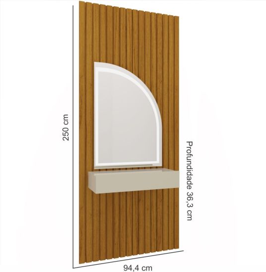 Penteadeira Gelius Realeza Ripas autênticas 100% MDF com espelho jateado com luz de LED Naturalle OFF White