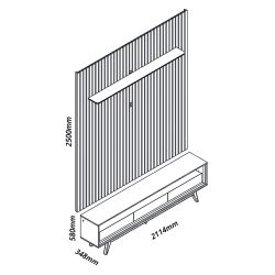 Painel Gelius Nobre com ripas autênticas e Rack requinte com LED 100% MDF largura 230 cm para TV de 85 polegadas Cinza/OFF White