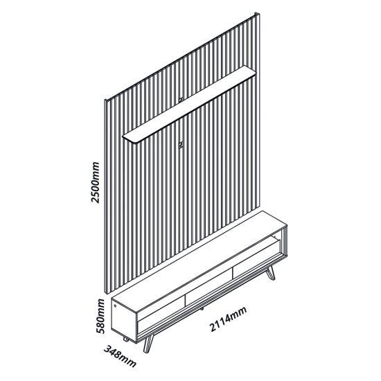 Painel Gelius Nobre com ripas autênticas e Rack requinte com LED largura 230 cm para TV de 85 polegadas Castanho/OFF White