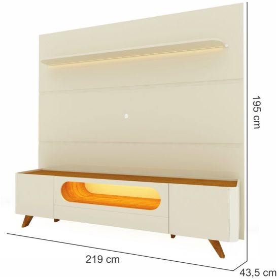 Painel Gelius Royal e Rack Nobre com LED para TV de até 85 polegadas pés de madeira OFF White/Naturalle