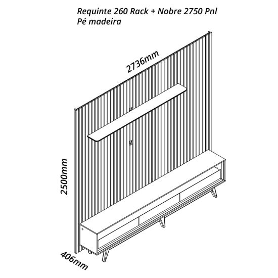 Painel Gelius Nobre com ripas autênticas e Rack requinte 100% MDF com LED largura 275 cm para TV de 85 polegadas OFF White/Naturalle