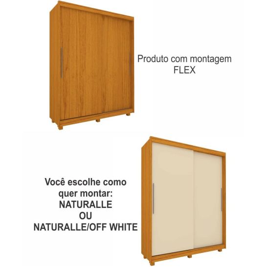 Guarda Roupa Roupeiro Solteiro Gelius Agata com 166 cm de Largura 02 portas de correr e pés Naturalle/OFF White