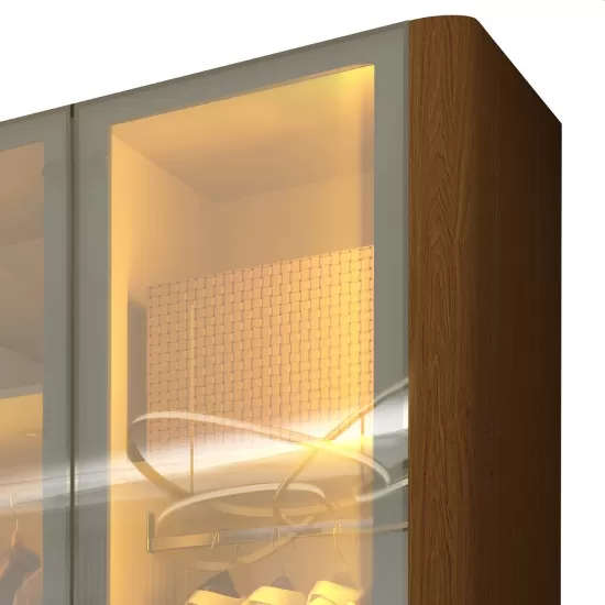 Guarda Roupa de Casal Gelius Innova 100% MDF com  250 cm de Largura 6 portas com 6 portas de vidro reflecta 4 gavetas com pés e LED Castanho