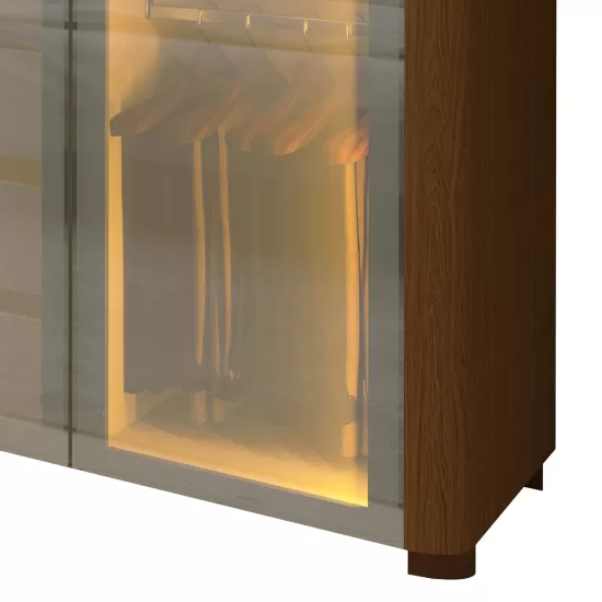 Guarda Roupa de Casal Gelius Innova 100% MDF com  250 cm de Largura 6 portas com 6 portas de vidro reflecta 4 gavetas com pés e LED Castanho