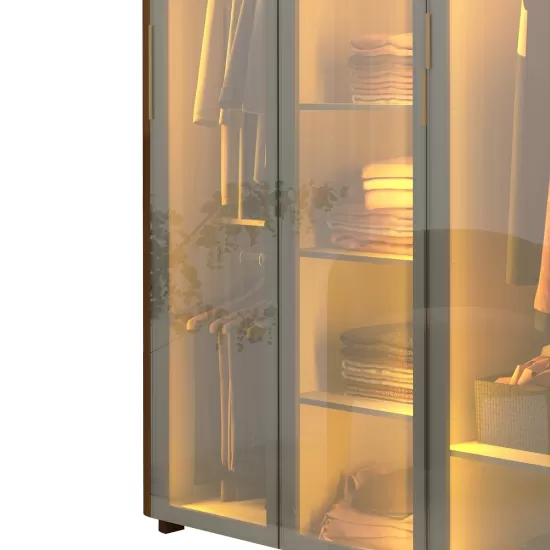 Guarda Roupa de Casal Gelius Innova 100% MDF com  250 cm de Largura 6 portas com 6 portas de vidro reflecta 4 gavetas com pés e LED Castanho