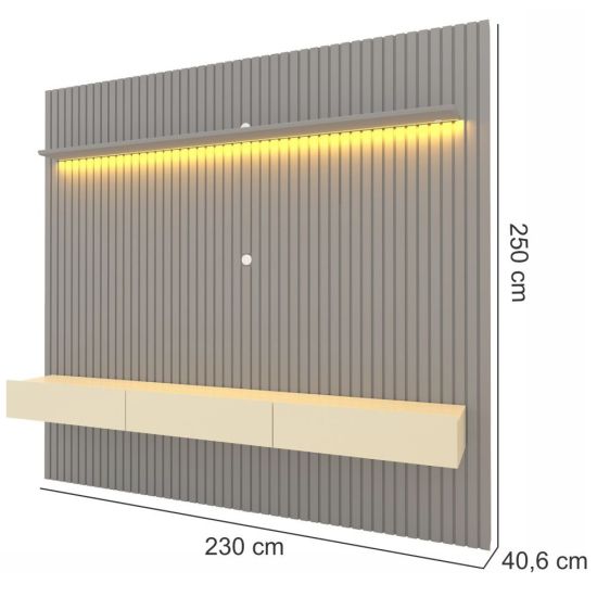 Painel Home Gelius Nobre Ripado com ripas autênticas 100% MDF  largura de 230 cm para TV de até 85 polegadas Cinza/OFF White