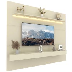 Painel Home Gelius Royal 100% MDF 220 cm de largura com LED e 3 gavetas OFF White 