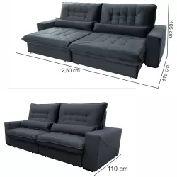 Sofá Retrátil e Reclinável Hellen Magestic 4 Lugares 250 cm com Rinheira no tecido Platinium Grafite