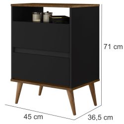 Mesa de Cabeceira J&A Móveis Lotus retrô 2 gavetas e 1 nicho Preto Jequitibá