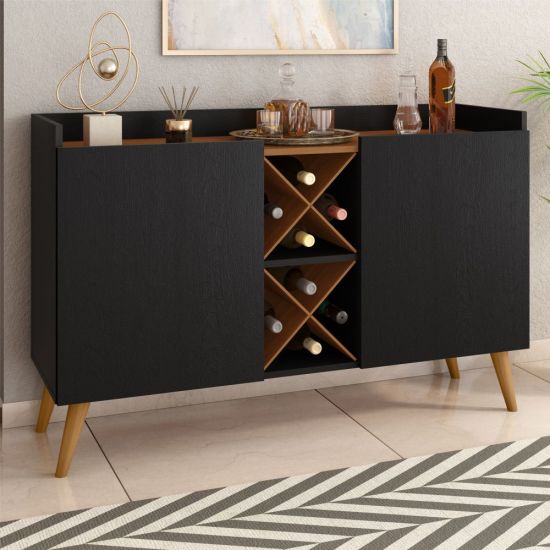 Aparador Buffet balcão Zanzini Max 2 portas com adega Cinamomo Preto