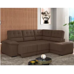 Sofá de canto Besthouse Firenze retrátil e reclinável 5 lugares em tecido suede veludo Marrom