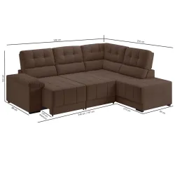 Sofá de canto Besthouse Firenze retrátil e reclinável 5 lugares em tecido suede veludo Marrom