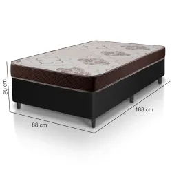 Conjunto Cama box de solteiro Hellen Proconfort colchão 100% Espuma D20 Marrom Preto