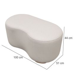 Puff assento decorativo orgânico Rondomóveis R910 com pés madeira maciça em tecido linho chenile milano bege
