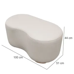 Puff assento decorativo orgânico Rondomóveis R910 com pés madeira maciça em tecido linho chenile milano bege
