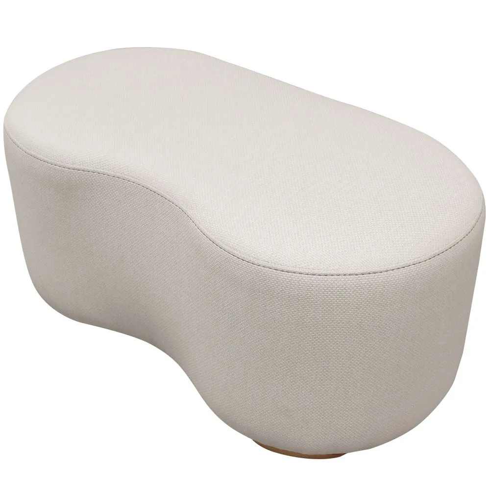 Puff assento decorativo orgânico Rondomóveis R910 com pés madeira maciça em tecido linho chenile milano bege