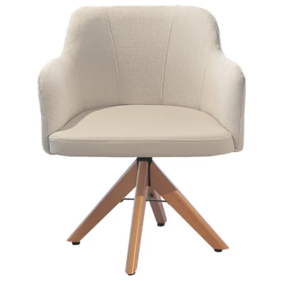 Poltrona decorativa Giratória KR Móveis R325 de Madeira Maciça encosto em espuma D28 tecido Blouche Bege